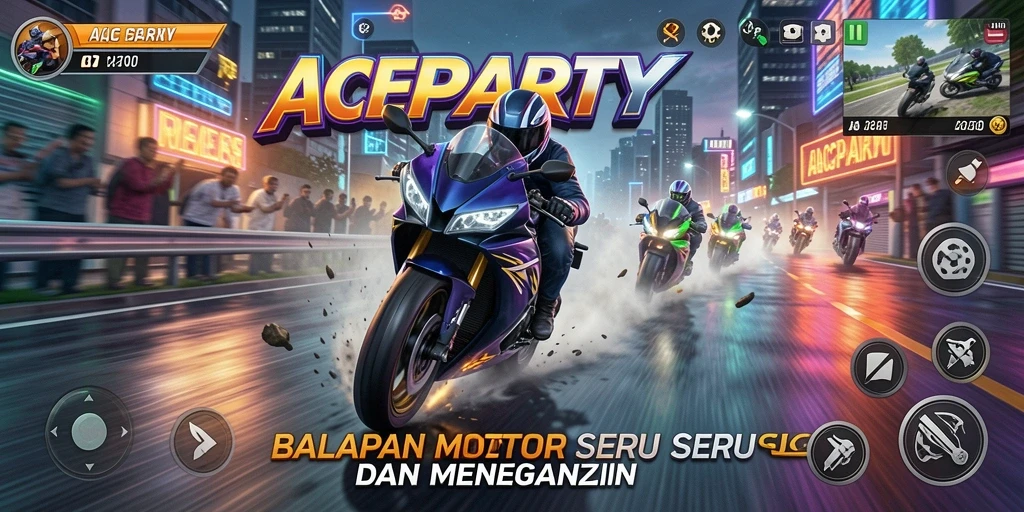 Tampilan seru gameplay balapan motor di ACEPARTY.