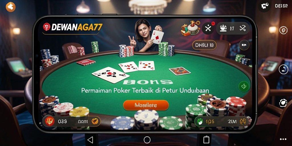 Tampilan gameplay Poker DEWANAGA77 yang seru dan interaktif.