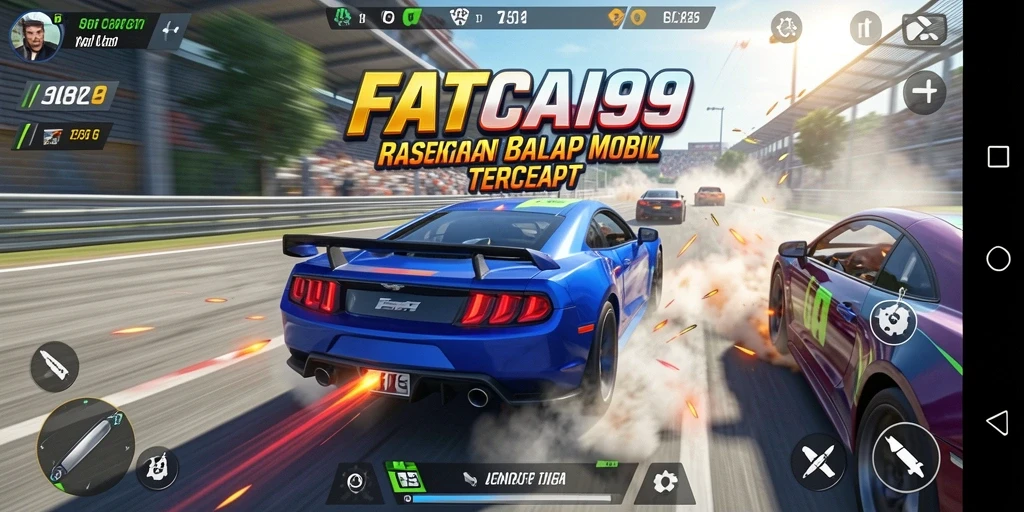Tampilan gameplay intens dan mendebarkan dari balapan mobil.