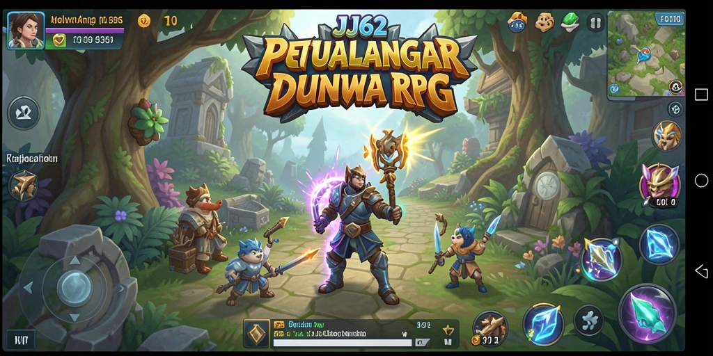 Screenshot gameplay JJ62 menunjukkan karakter beraksi dalam pertempuran RPG.