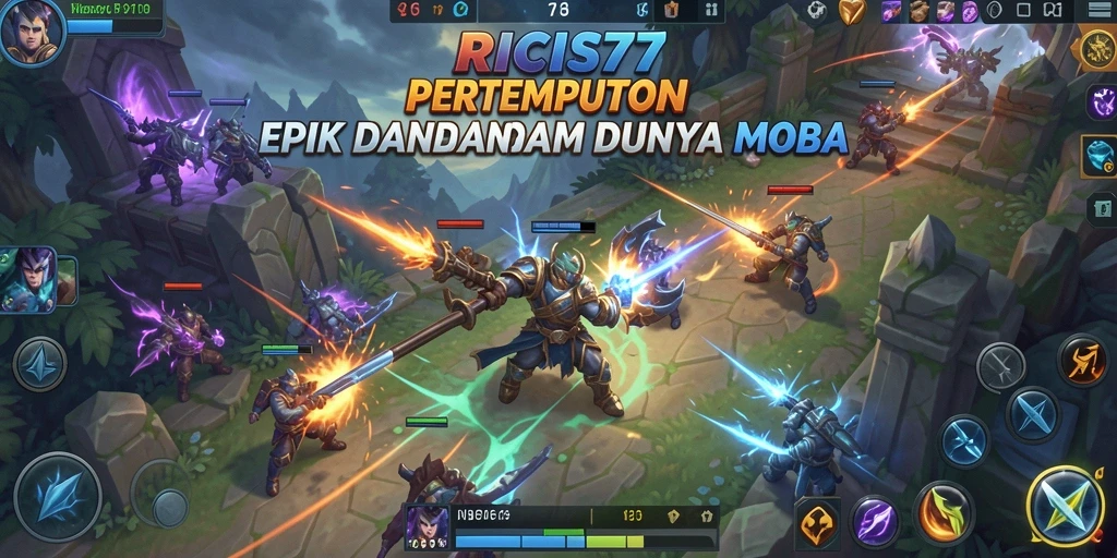 Gameplay intens dan seru di RICIS77 saat bertarung dalam mode MOBA.