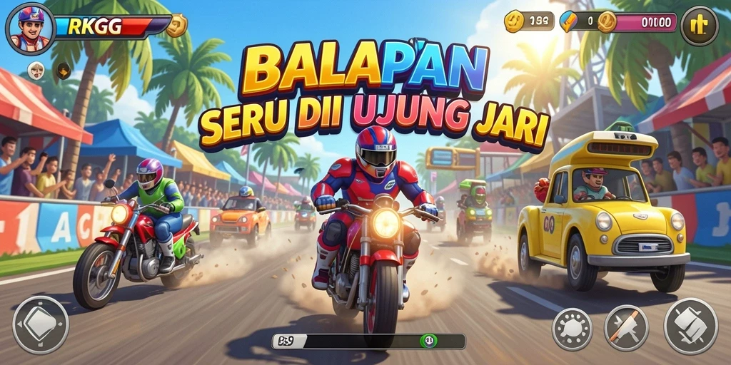 Screenshot gameplay RKGG menampilkan aksi balap yang mendebarkan.