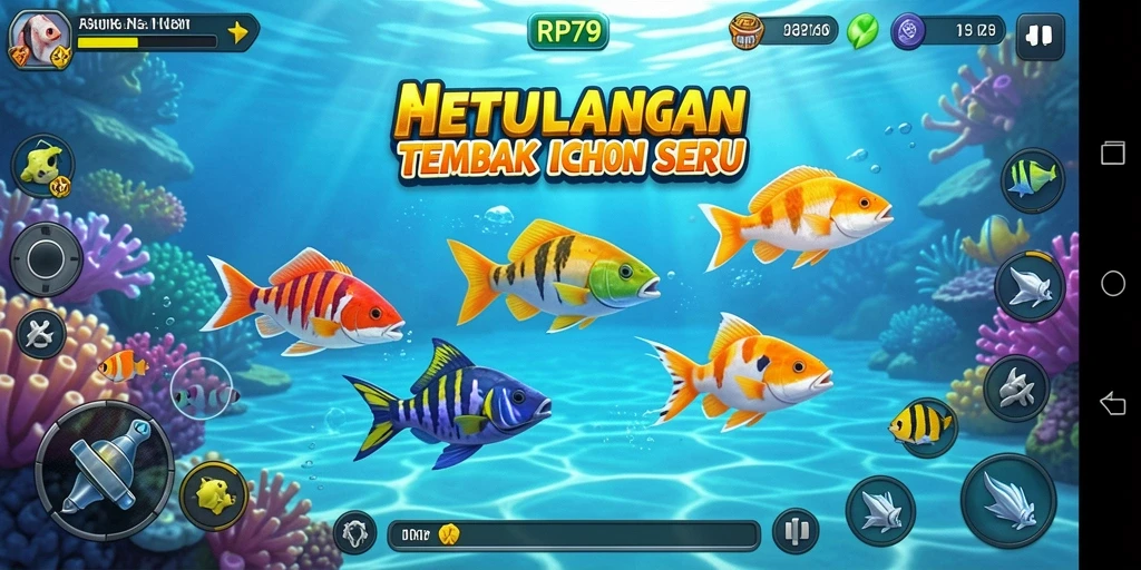 Screenshot utama RP79 menampilkan aksi seru dalam Tembak Ikan.