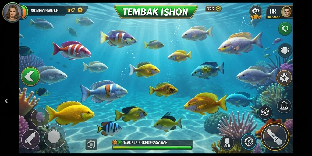 Tampilan screenshot W67 menampilkan aksi seru dalam berburu ikan.